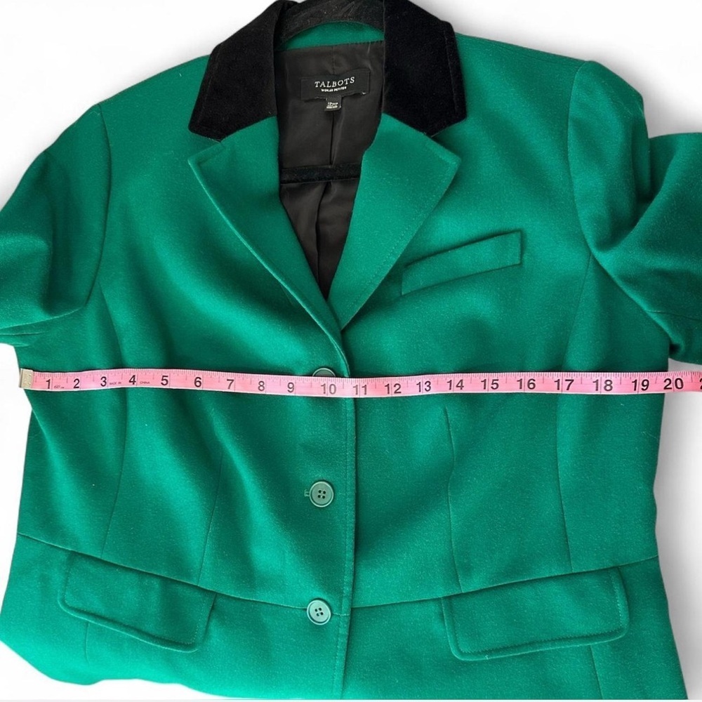 Talbots Emerald Wool Blazer with Black Velvet Collar - Picture 5 of 7